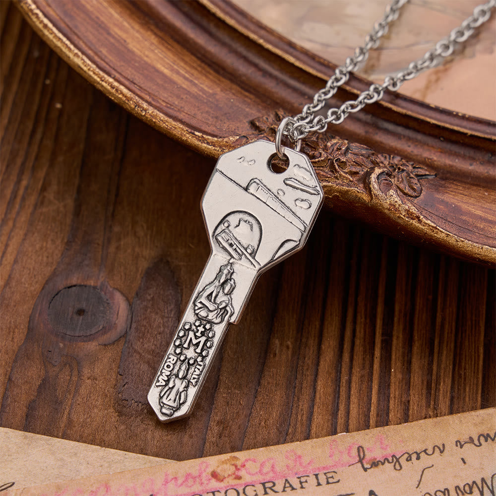 Ornate Relief St. Christopher Charm Key Necklace: Sign Of Abiding Divine Safeguard