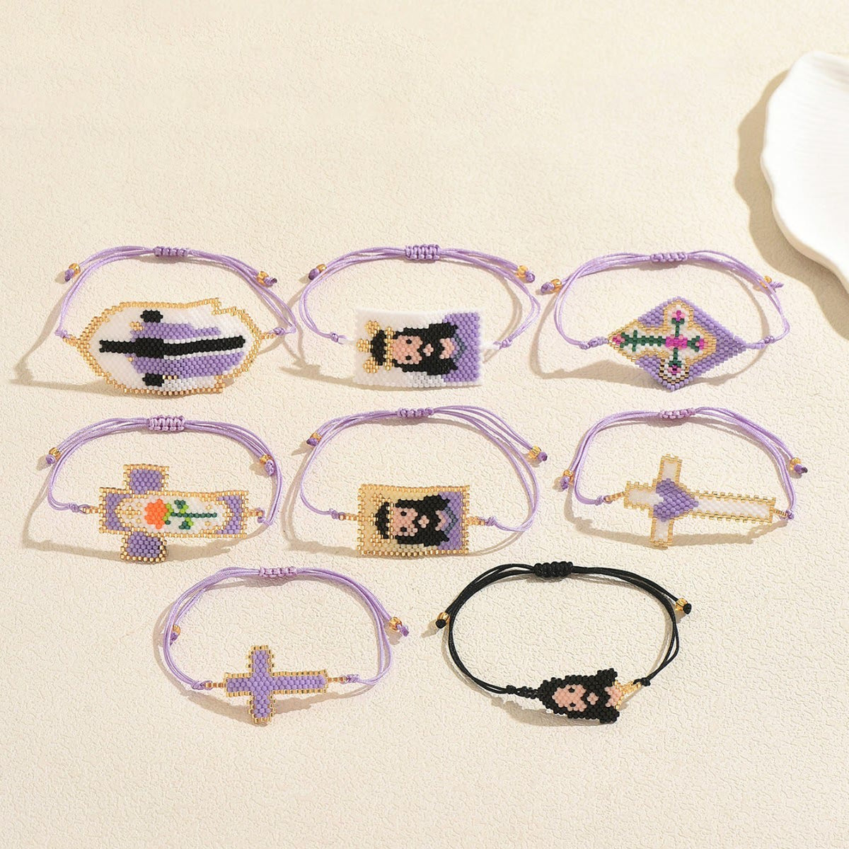 Multi-Style Holy Portrait Seed Bead Bracelet: Sign Of Tender Timeless Sacred Joy