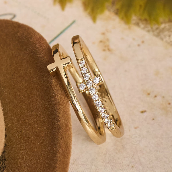 Elegant Dual Band Cross Finger Ring: Symbol Of Calm Everlasting Grace