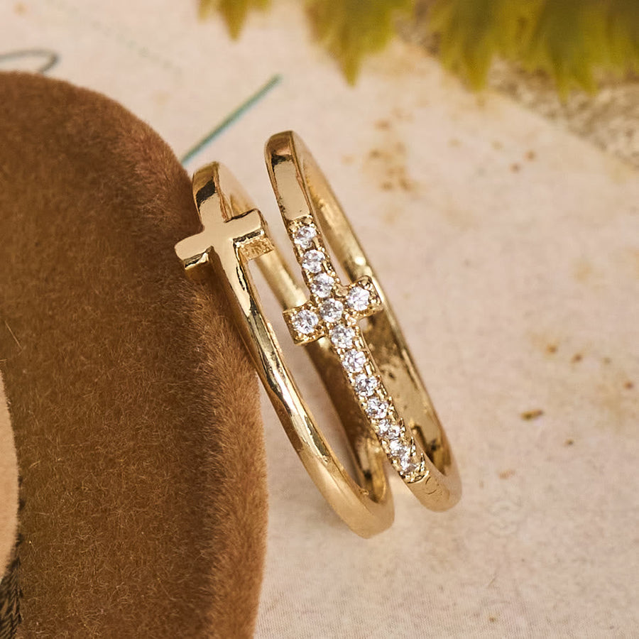 Elegant Dual Band Cross Finger Ring: Symbol Of Calm Everlasting Grace
