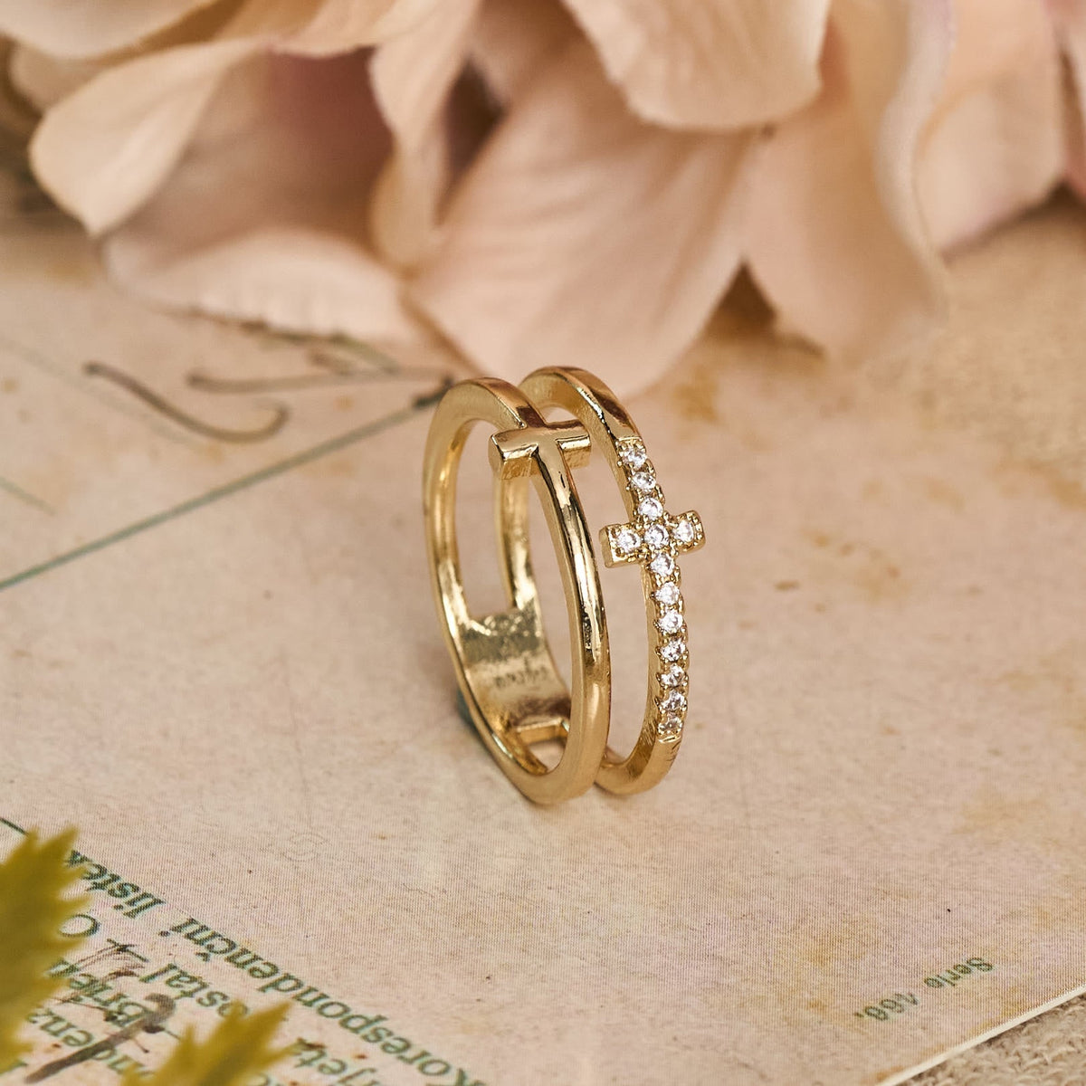 Elegant Dual Band Cross Finger Ring: Symbol Of Calm Everlasting Grace
