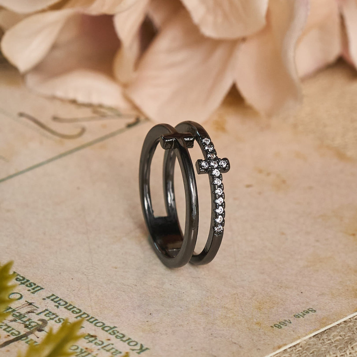Elegant Dual Band Cross Finger Ring: Symbol Of Calm Everlasting Grace