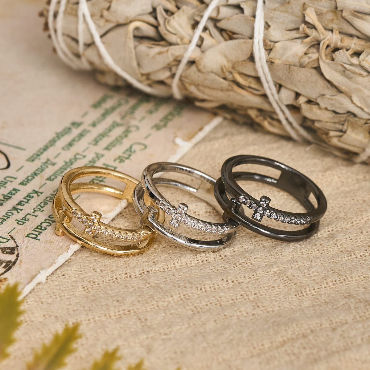 Elegant Dual Band Cross Finger Ring: Symbol Of Calm Everlasting Grace