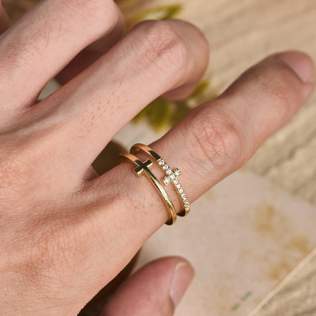 Elegant Dual Band Cross Finger Ring: Symbol Of Calm Everlasting Grace