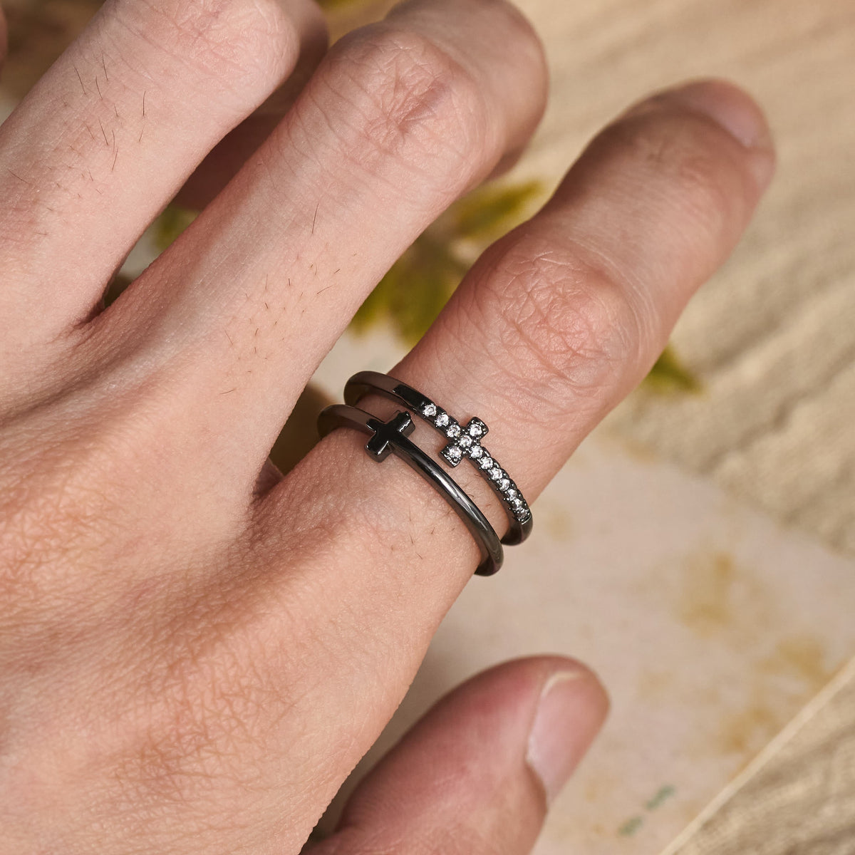 Elegant Dual Band Cross Finger Ring: Symbol Of Calm Everlasting Grace