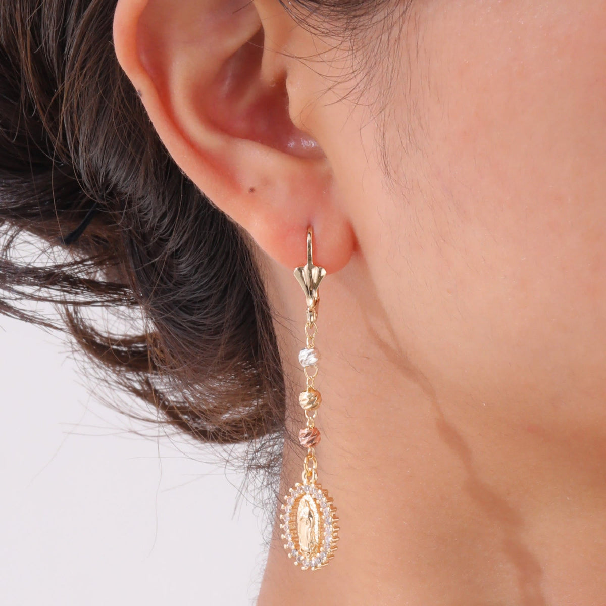 Engraved Our Lady Portrait Drop Earrings: Symbol Of Calm Everlasting Peace