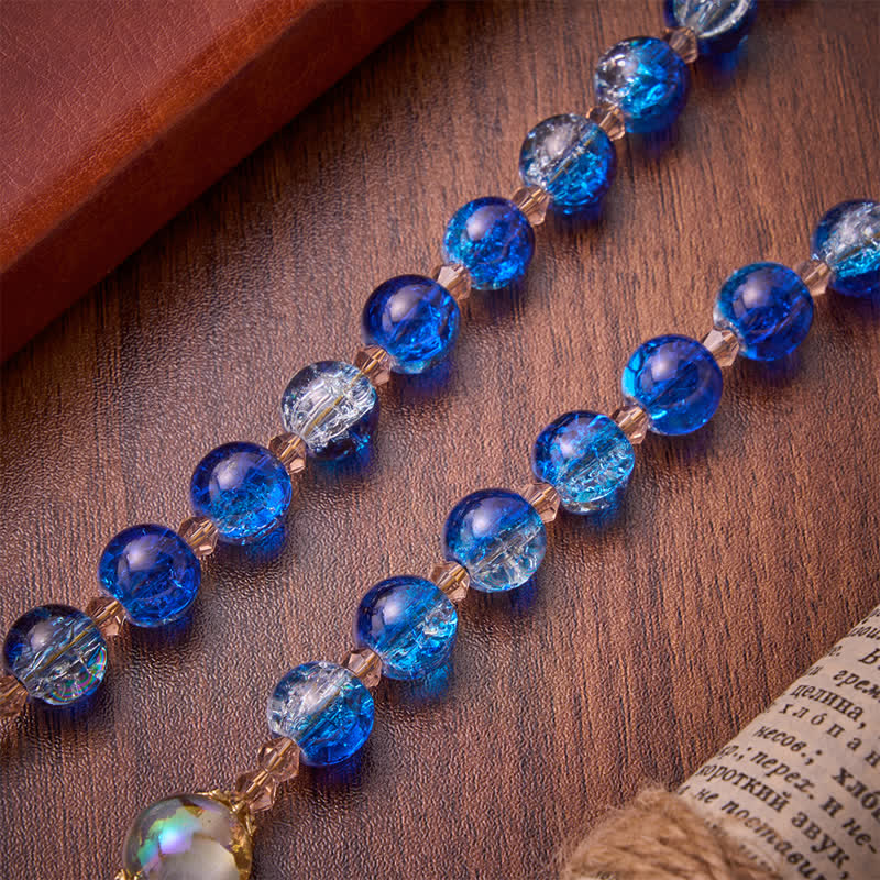 Ocean Blue Crackle Glass Holy Spirit Rosary: Sign of Quiet Heavenly Blessing