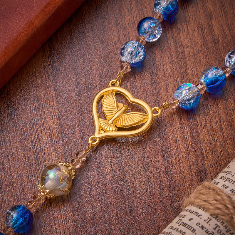 Ocean Blue Crackle Glass Holy Spirit Rosary: Sign of Quiet Heavenly Blessing