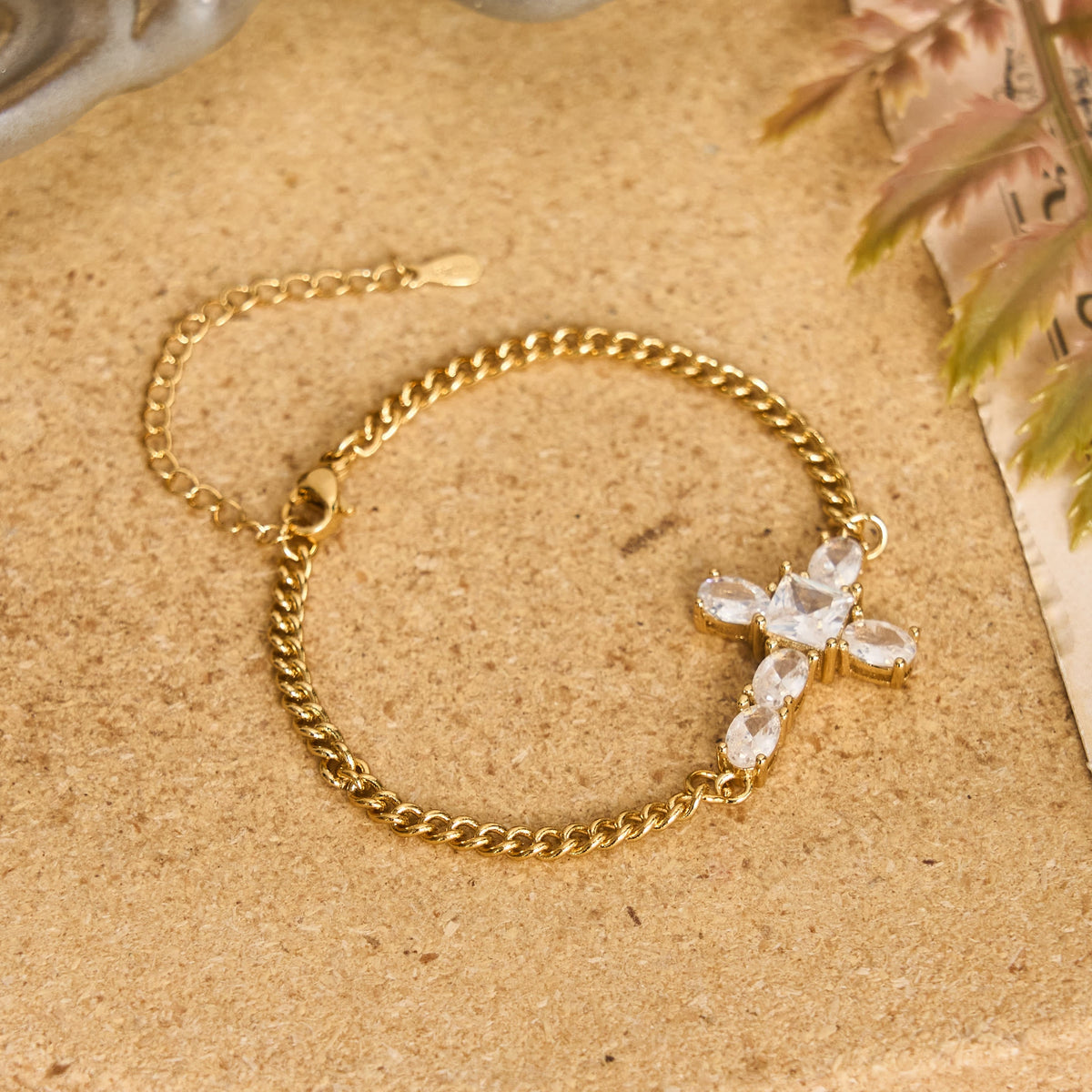 Faceted Crystal Cross Statement Bracelet: Symbol Of Calm Everlasting Peace