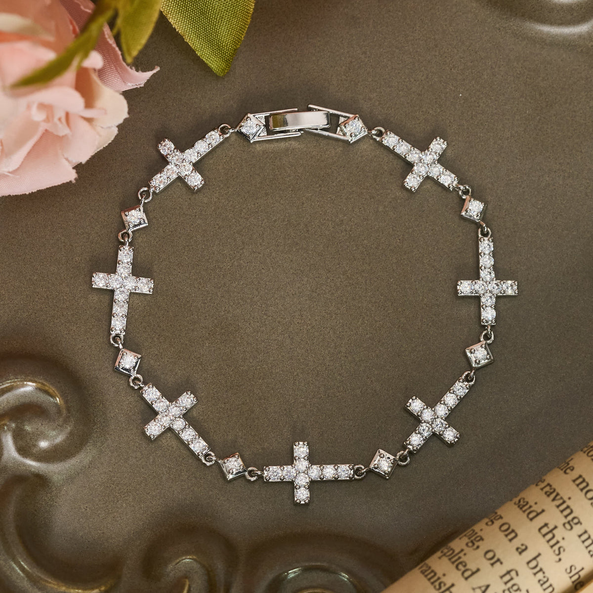 Sequential Crystal Cross Chain Bracelet: Token Of Unbroken Divine Shelter