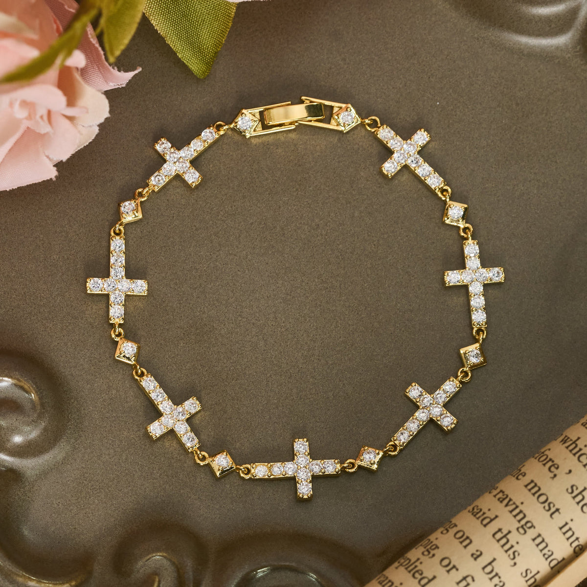 Sequential Crystal Cross Chain Bracelet: Token Of Unbroken Divine Shelter