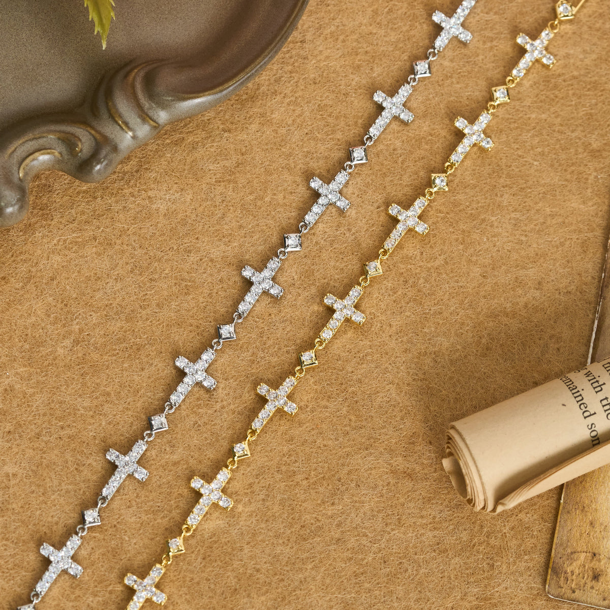 Sequential Crystal Cross Chain Bracelet: Token Of Unbroken Divine Shelter