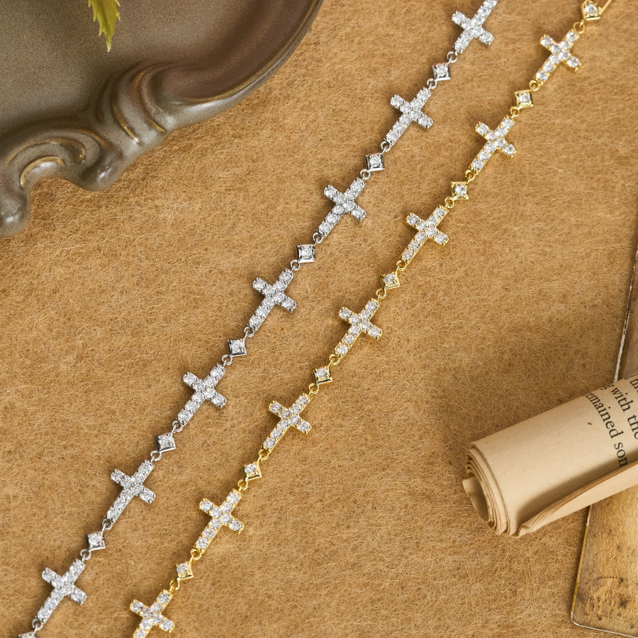 Sequential Crystal Cross Chain Bracelet: Token Of Unbroken Divine Shelter