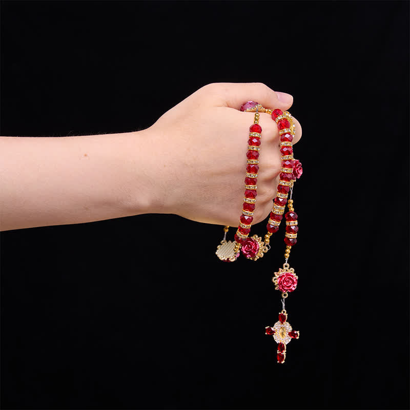 Crimson Red Rose St.Benedict Rosary: Emblem of Gentle Heavenly Grace