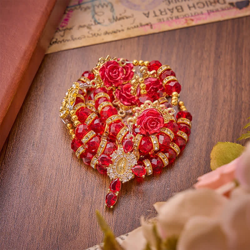 Crimson Red Rose St.Benedict Rosary: Emblem of Gentle Heavenly Grace