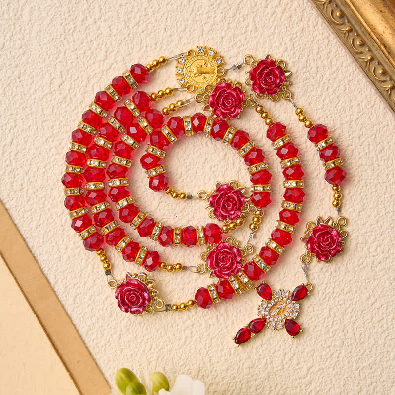 Crimson Red Rose St.Benedict Rosary: Emblem of Gentle Heavenly Grace