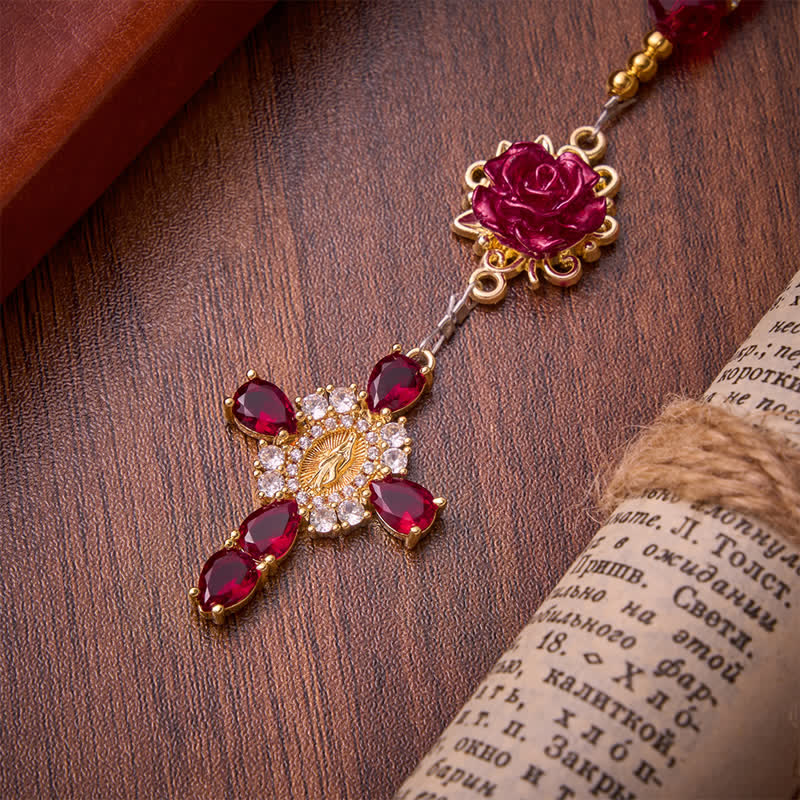 Crimson Red Rose St.Benedict Rosary: Emblem of Gentle Heavenly Grace