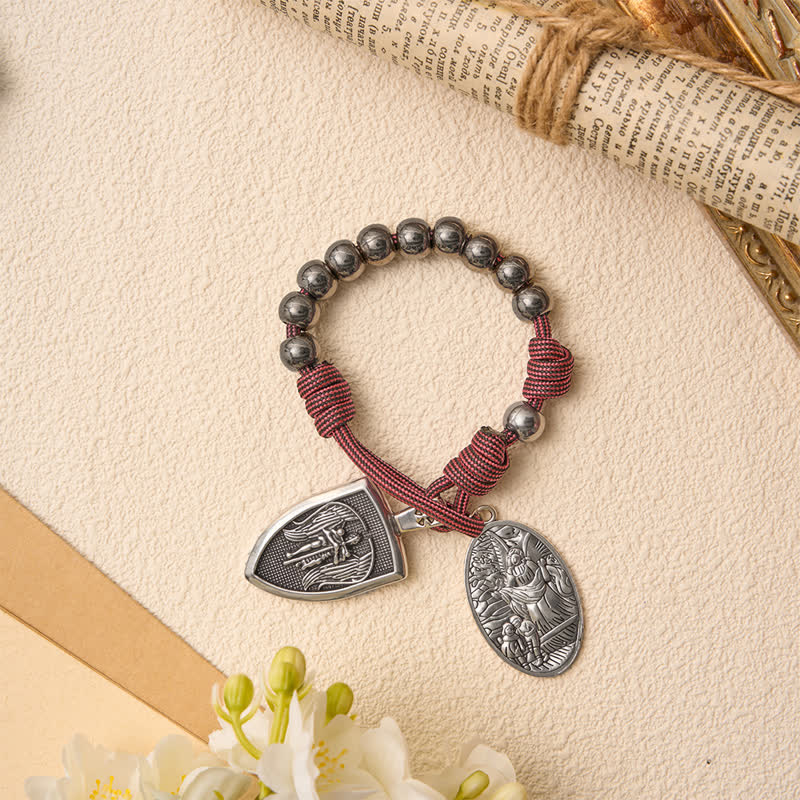 Burgundy Paracord St.Michael Archangel Pocket Rosary: Emblem of Brave Heavenly Grace