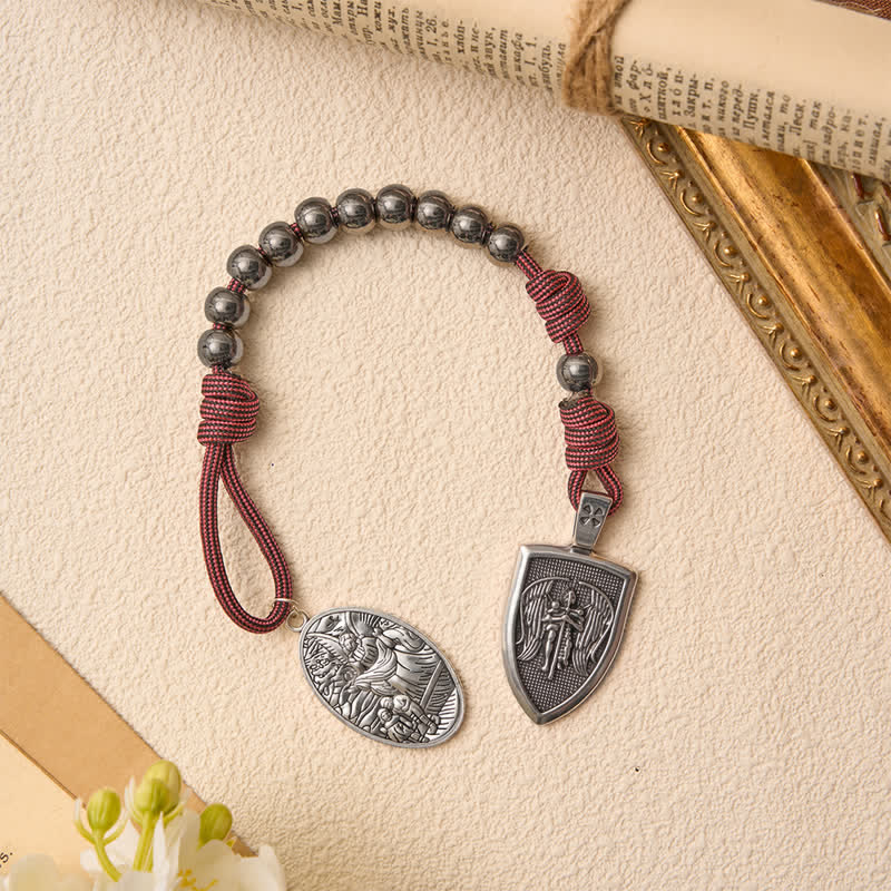 Burgundy Paracord St.Michael Archangel Pocket Rosary: Emblem of Brave Heavenly Grace