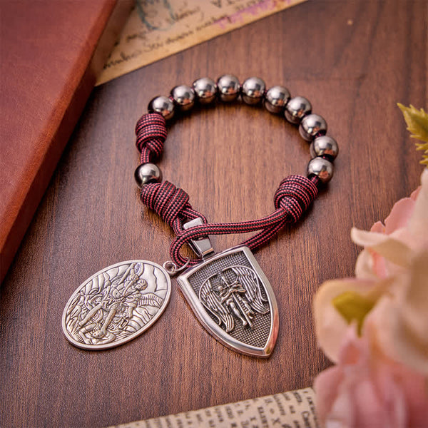 Burgundy Paracord St.Michael Archangel Pocket Rosary: Emblem of Brave Heavenly Grace