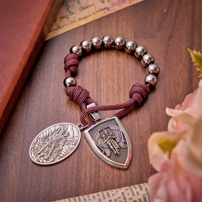 Burgundy Paracord St.Michael Archangel Pocket Rosary: Emblem of Brave Heavenly Grace