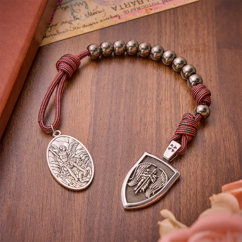 Burgundy Paracord St.Michael Archangel Pocket Rosary: Emblem of Brave Heavenly Grace