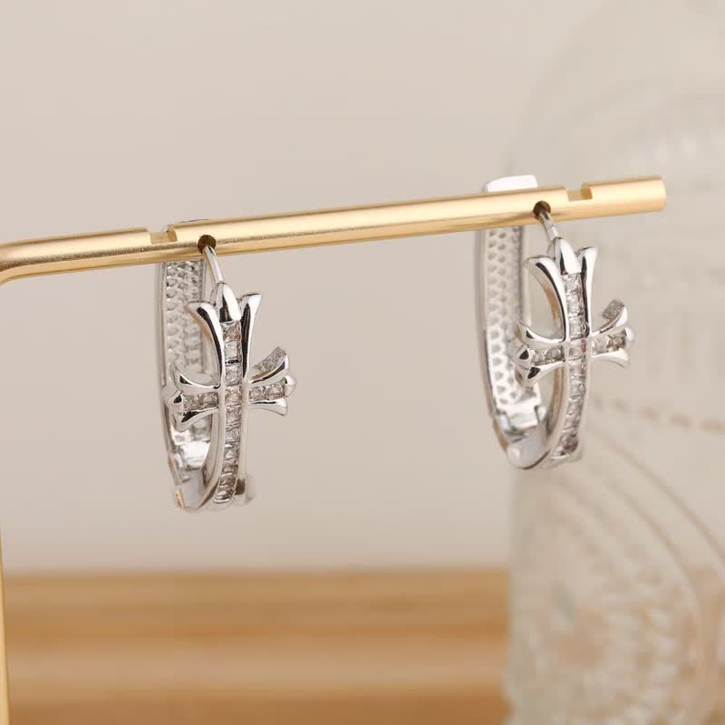 Dainty Sacred Cross Hoop Earrings: Sign Of Soft Timeless Sacred Solace