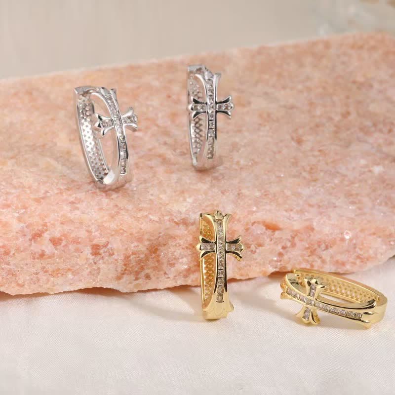 Dainty Sacred Cross Hoop Earrings: Sign Of Soft Timeless Sacred Solace