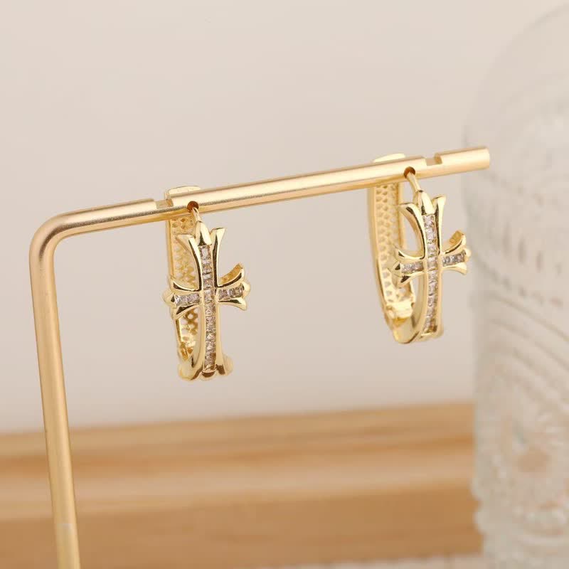 Dainty Sacred Cross Hoop Earrings: Sign Of Soft Timeless Sacred Solace