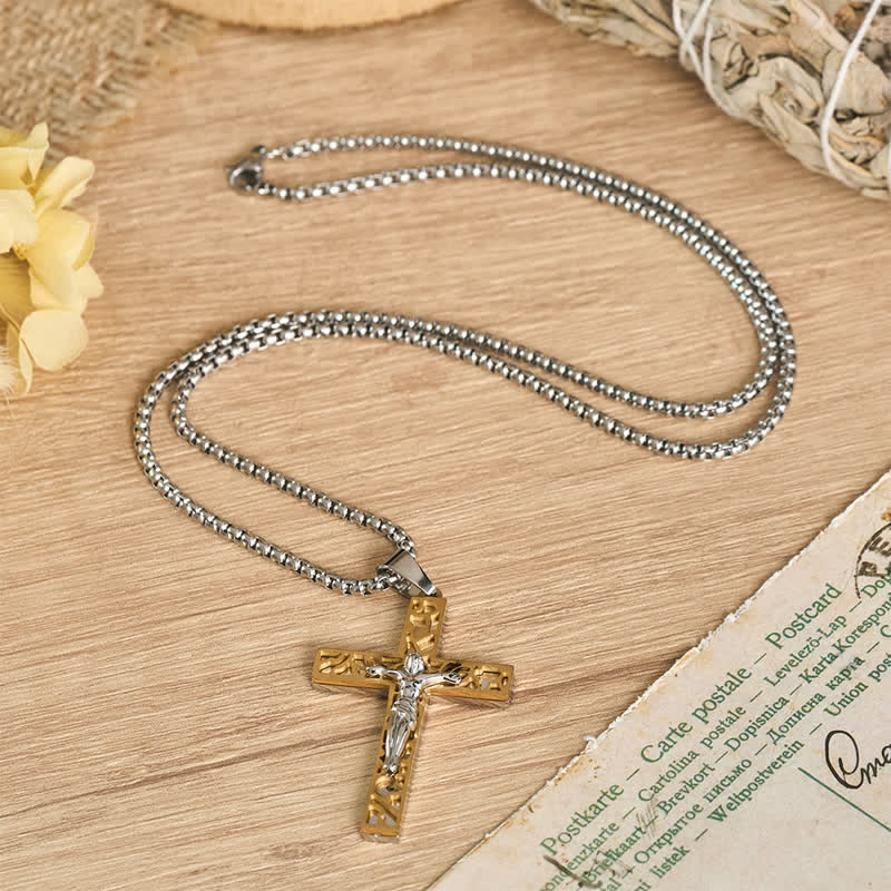 Openwork Corpus Crucifix Pendant Necklace: Token Of Abiding Divine Mercy