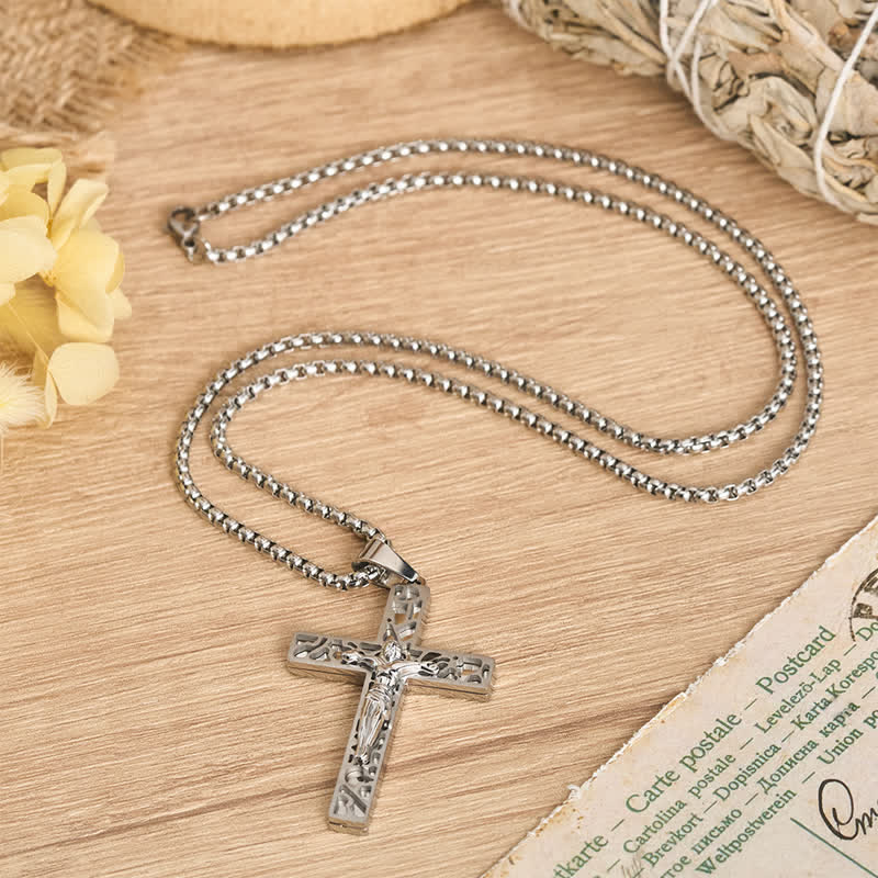 Openwork Corpus Crucifix Pendant Necklace: Token Of Abiding Divine Mercy