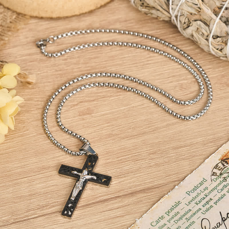 Openwork Corpus Crucifix Pendant Necklace: Token Of Abiding Divine Mercy