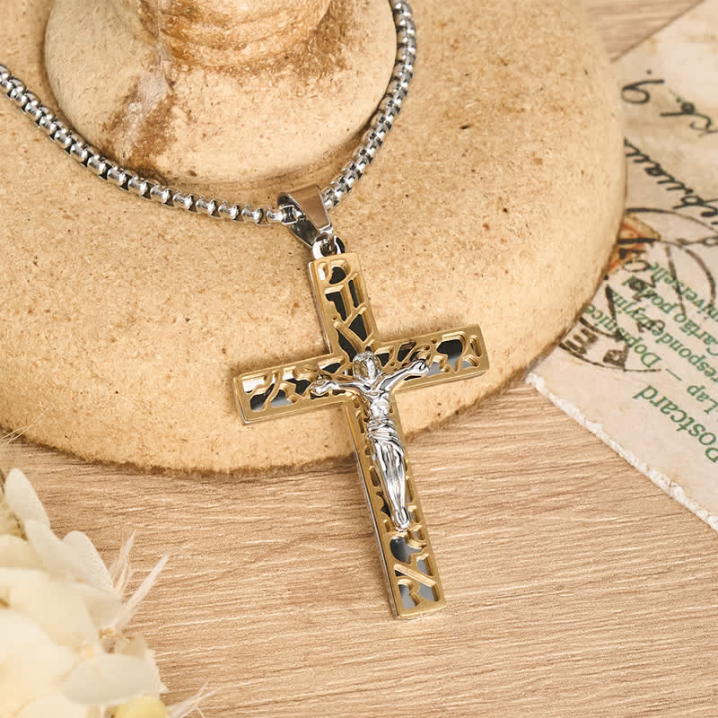 Openwork Corpus Crucifix Pendant Necklace: Token Of Abiding Divine Mercy