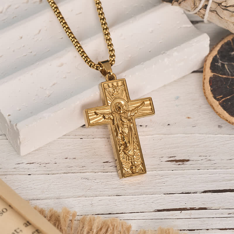 Polished Radiant Halo Crucifix Pendant Necklace: Token Of Everlasting Divine Grace