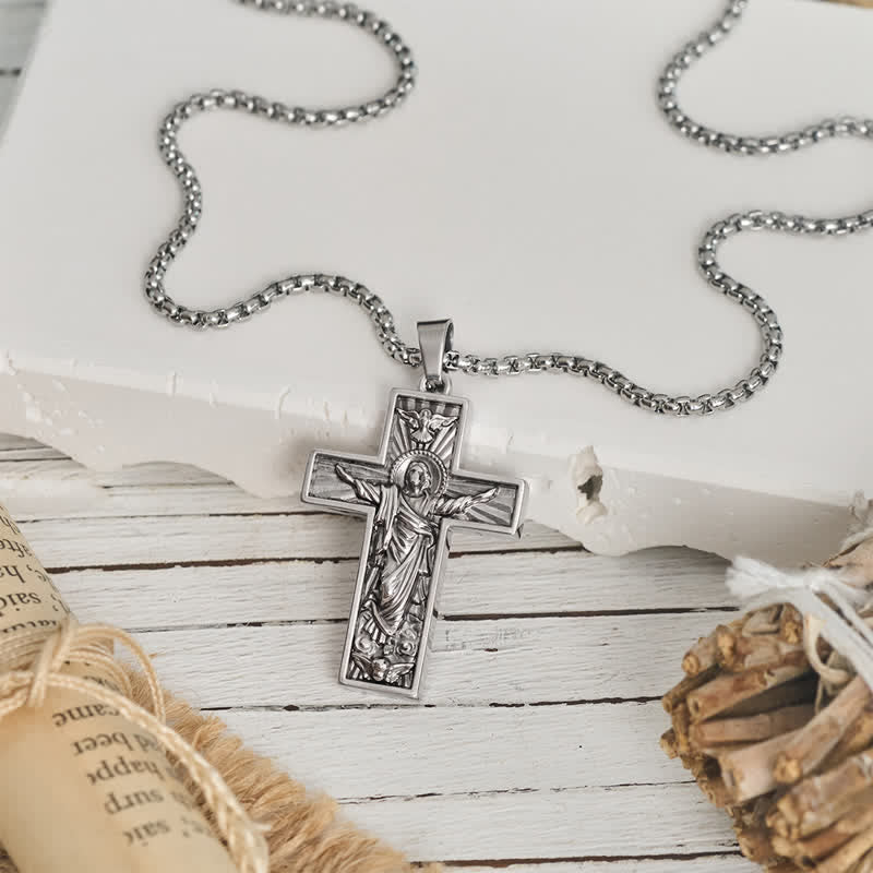 Polished Radiant Halo Crucifix Pendant Necklace: Token Of Everlasting Divine Grace