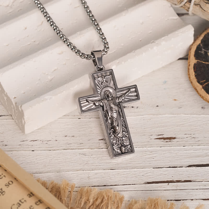 Polished Radiant Halo Crucifix Pendant Necklace: Token Of Everlasting Divine Grace