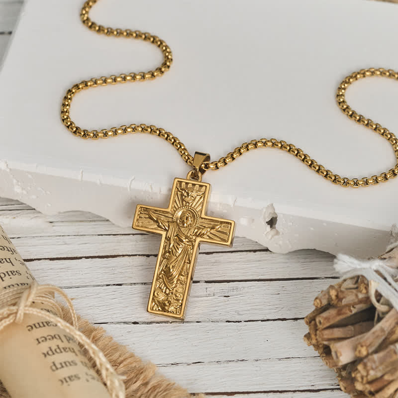 Polished Radiant Halo Crucifix Pendant Necklace: Token Of Everlasting Divine Grace