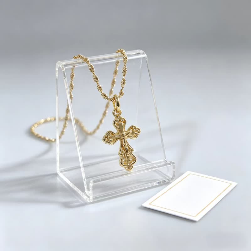 Sacred Filigree Cross Copper Necklace: Symbol of Calm Abiding Peace