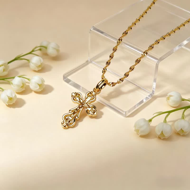 Sacred Filigree Cross Copper Necklace: Symbol of Calm Abiding Peace