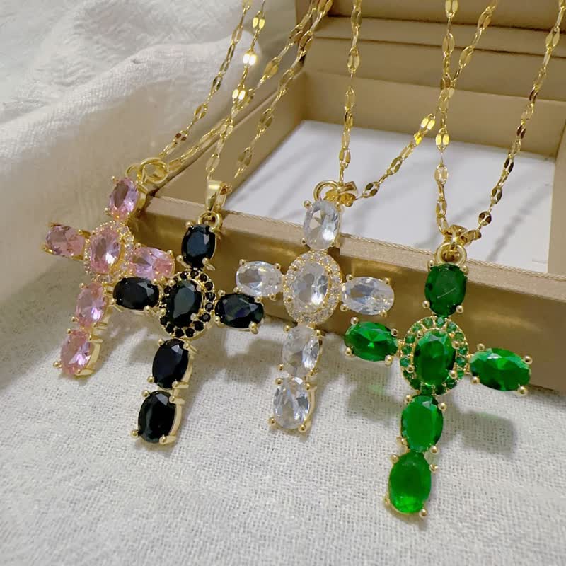 Sacred Gem Cross Necklace: Symbol of Calm Abiding Peace