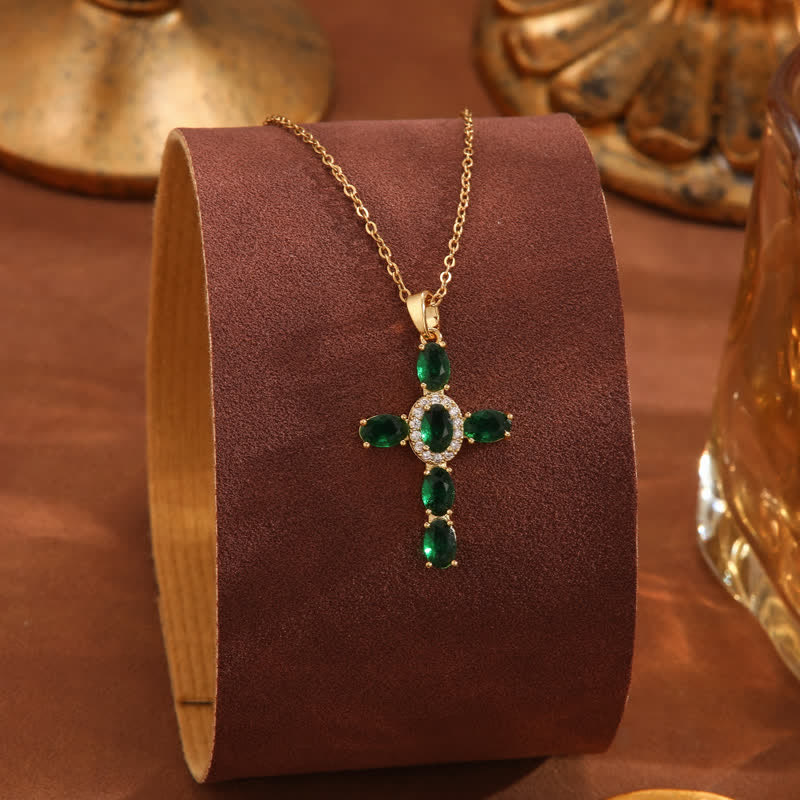 Sacred Gem Cross Necklace: Symbol of Calm Abiding Peace