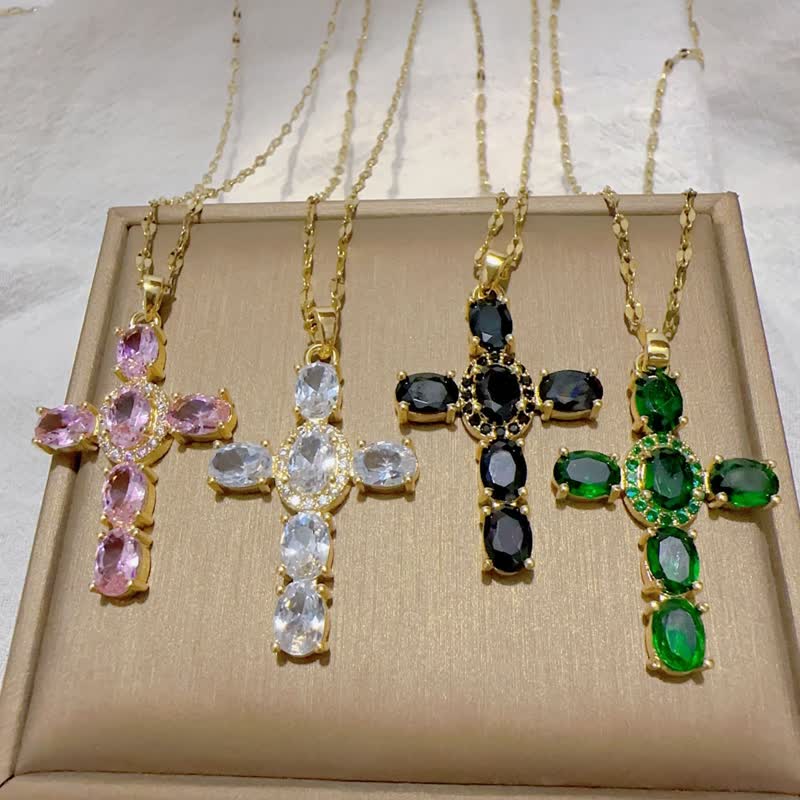 Sacred Gem Cross Necklace: Symbol of Calm Abiding Peace