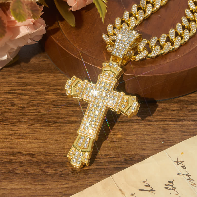 Sacred Alloy Iced Cross Cuban Necklace: Symbol of Calm Abiding Peace