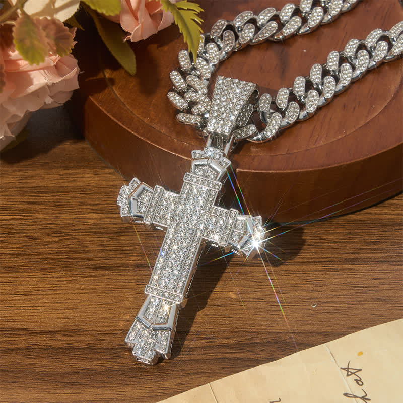 Sacred Alloy Iced Cross Cuban Necklace: Symbol of Calm Abiding Peace