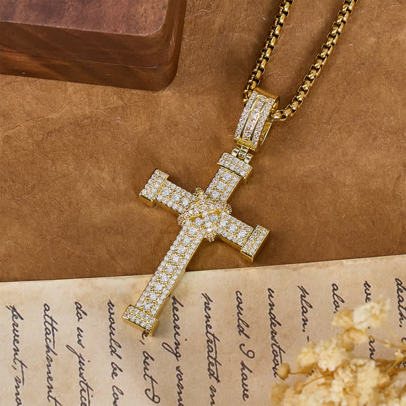 Sparkling Full Stone Copper Cross Necklace: Sign of Heavenly Blessings