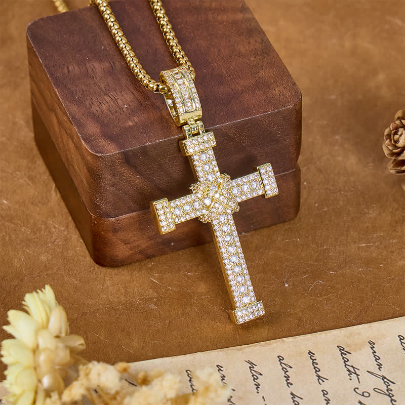 Sparkling Full Stone Copper Cross Necklace: Sign of Heavenly Blessings