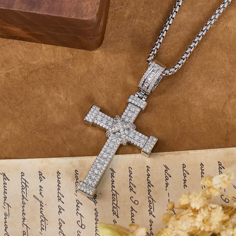 Sparkling Full Stone Copper Cross Necklace: Sign of Heavenly Blessings