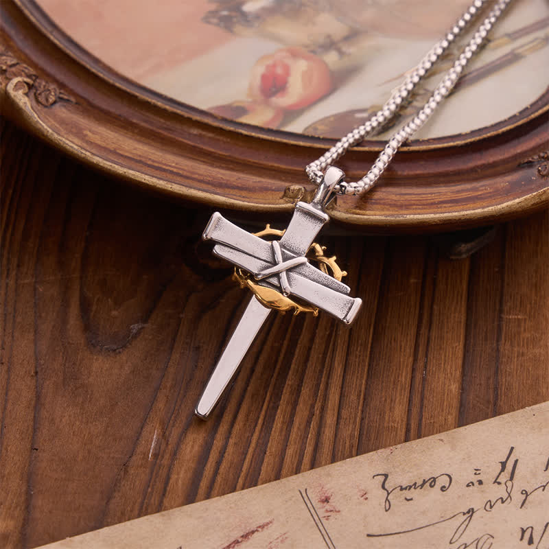 Textured Crown of Thorns Cross Necklace: Sign of Heavenly Blessings