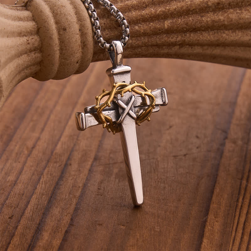 Textured Crown of Thorns Cross Necklace: Sign of Heavenly Blessings