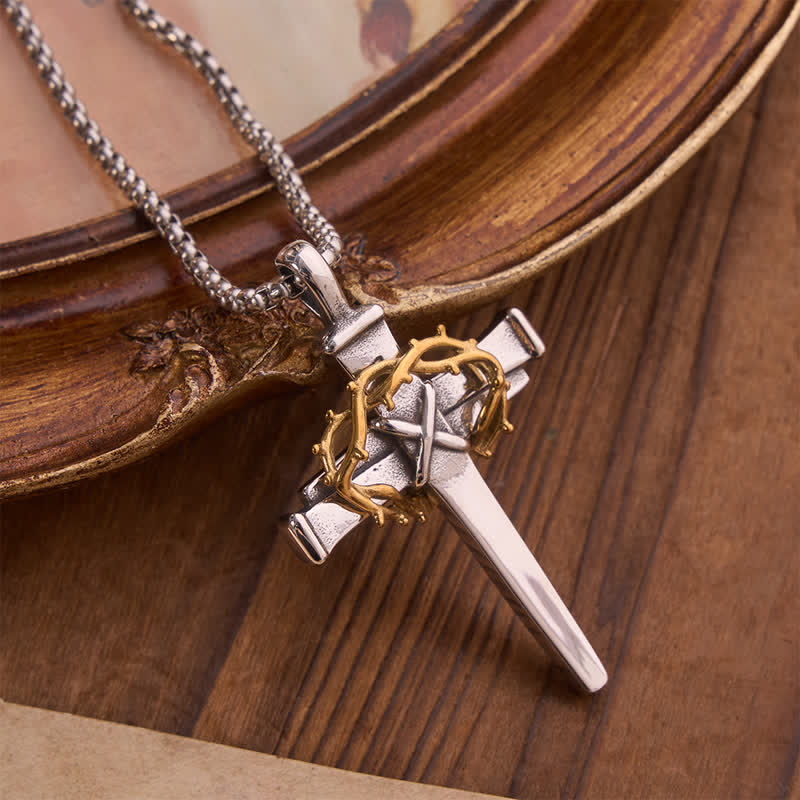 Textured Crown of Thorns Cross Necklace: Sign of Heavenly Blessings